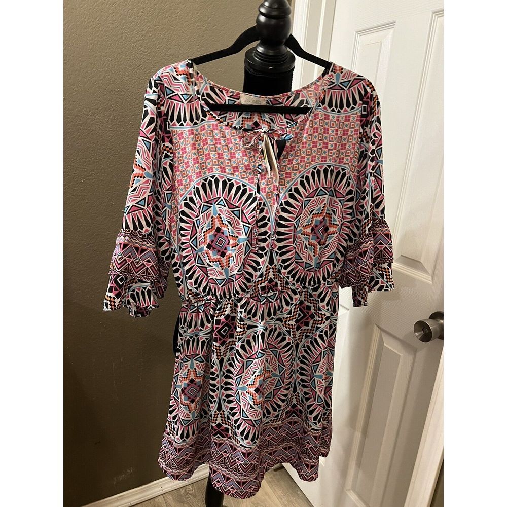 NWT SOUL MATES Women's‎ dress PINK BLACK MULTI PATTERNED  XL